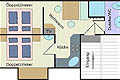 Grundriss - Appartement COSA - 2 Doppelzimmer (davon eines mit Waschgelegenheit), Dusche und WC