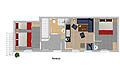 Grundriss - Appartement CORINNA - 1 Doppelzimmer mit Waschgelegenheit, 1 Dreibettzimmer, Dusche und WC, gemütliche Küche