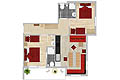 Floor plan - Apartment SANDRA - 2 rooms with 3 beds each with laminate flooring, 2 x shower and WC